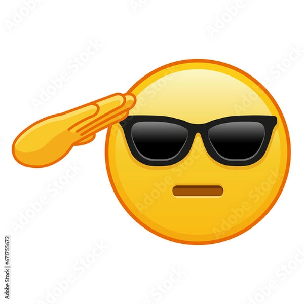 Fototapeta Emoji with hand and sunglasses on face Large size of yellow emoji smile
