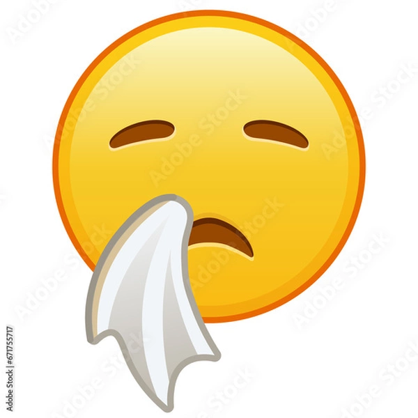 Obraz Sneezing face Large size of yellow emoji smile