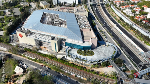Fototapeta Aerial drone photo of famous Athens Mall shopping center, Attica, Greece