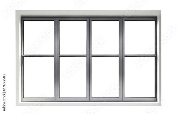 Fototapeta Real modern window isolated on a white background, various office frontstore frames collection for design, exterior building aluminum facade element.PNG file, clipping path .