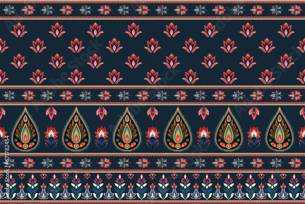 Fototapeta Abstract ethnic pattern flower design. Aztec fabric boho mandalas textile wallpaper. Tribal native motif African American sari elegant embroidery vector background 