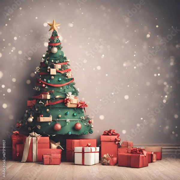 Obraz AI Generated Christmas Tree with Presents Underneath