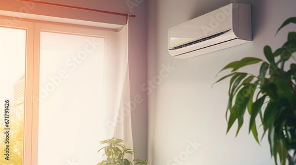 Fototapeta Air conditioner on the wall. Room with air conditioning microclimate, climate control air purification