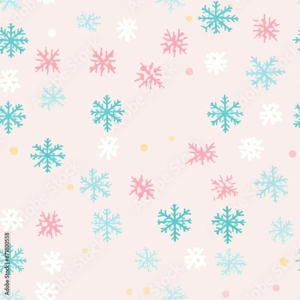 Fototapeta "Chic Winter Vibes: Minimal Style Snowflake Pattern" Generativ AI.