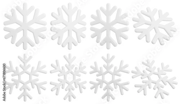 Fototapeta White snowflake set. 3D rendering.