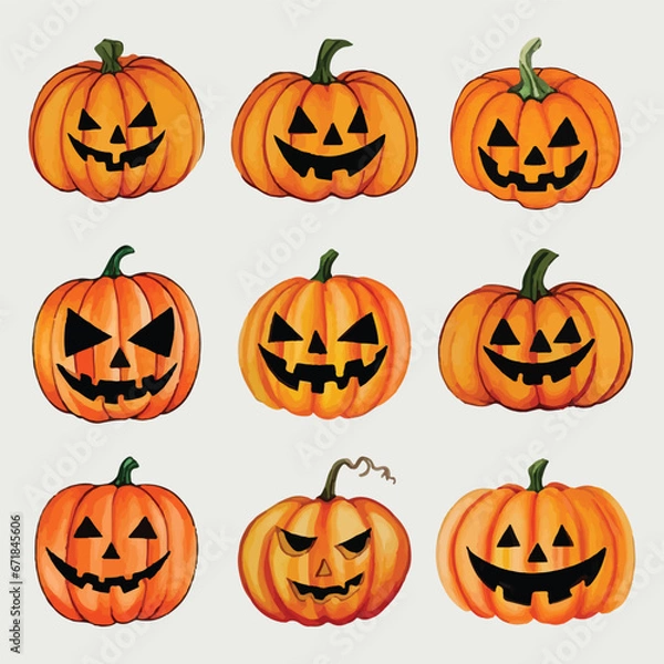 Obraz Hand drawn halloween pumpkins collection