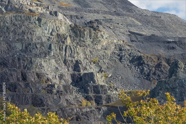 Obraz Terraces cut into the welsh hillside where slate is being mined