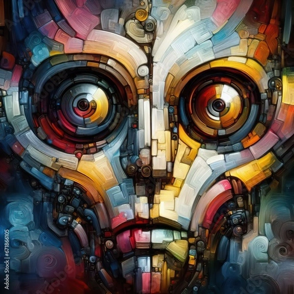 Fototapeta Colorful humanoid cyborg robot face generative ai
