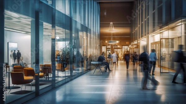 Fototapeta Blurred image of business people walking in the lobby of a modern office building