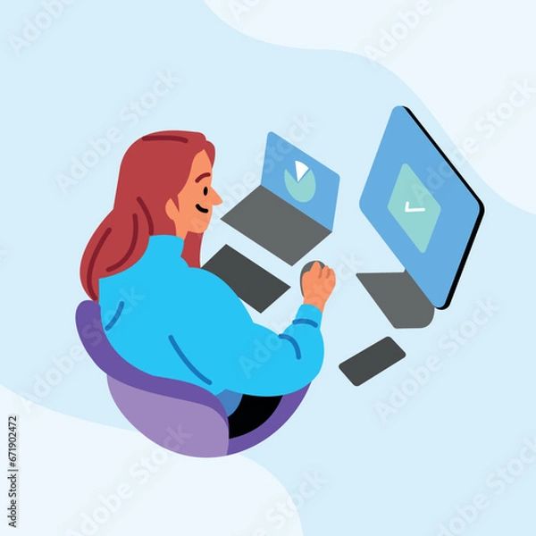 Fototapeta Enhancing Customer Engagement and Business Communication through Network Activity: Monitoring and Optimization for Global Content Sharing and Communication. A Vector Flat Illustration