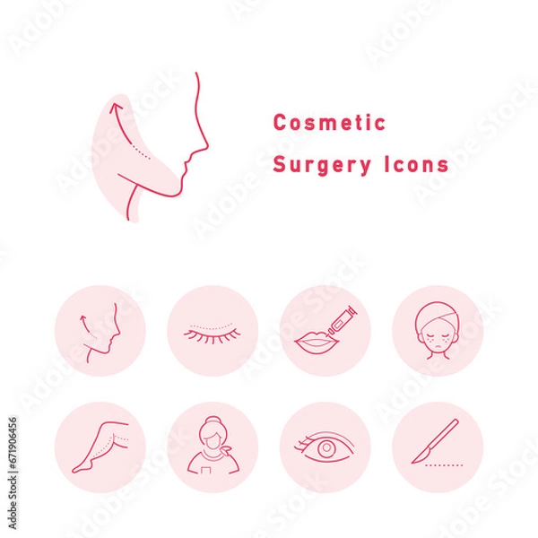 Fototapeta 美容整形・プチ整形・美容外科に関するアイコンイラスト（円形・カラー）のセット