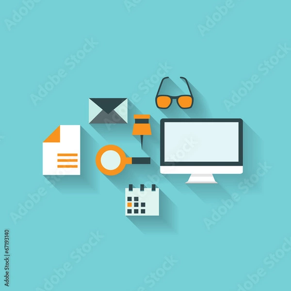 Obraz Flat abstract background with web icons. Interface symbols.