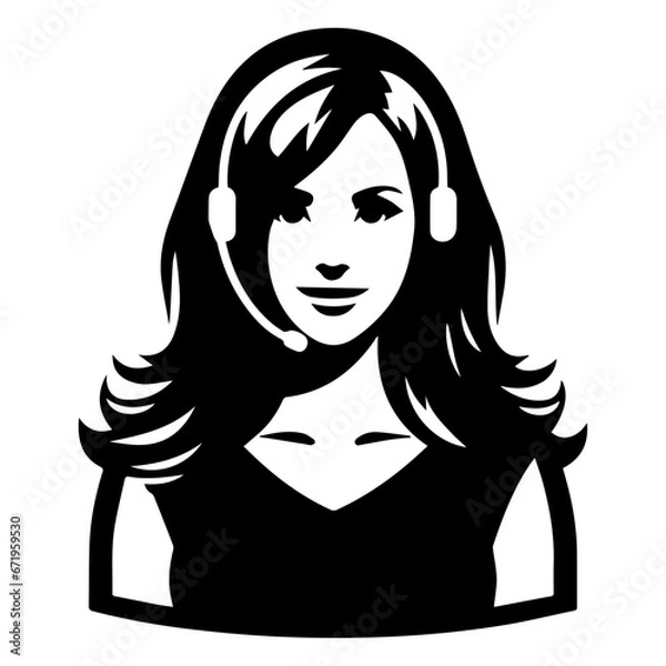 Obraz Call center woman vector silhouette, call center girl vector, news presenter vector silhouette