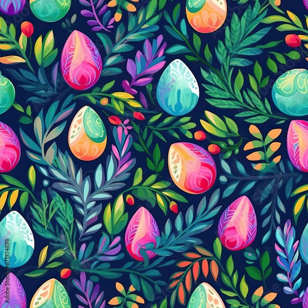 Fototapeta Colorful painted easter eggs seamless pattern texture generative ai illustration