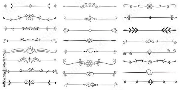 Fototapeta Page Divider And Design Elements. Set of Various Simple Black Divider Design, Assorted Divider Collection Template Vector. Collection of floral dividers elements mega decoration for Calligraphy.