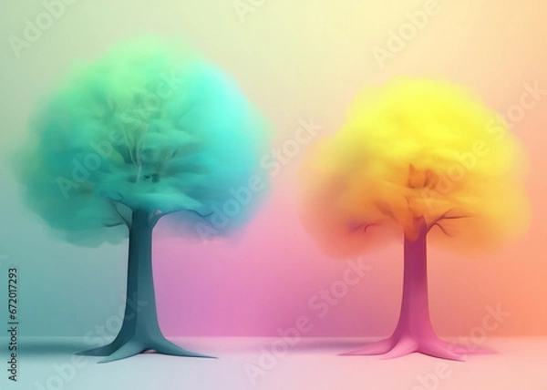 Fototapeta Two Colorful Trees in a Pastel Gradient Background