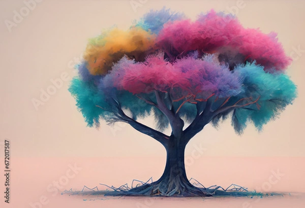 Fototapeta Two Colorful Trees in a Pastel Gradient Background