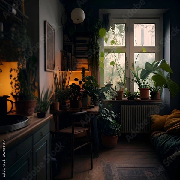 Fototapeta AI generated illustration of indoor potted plants in a room