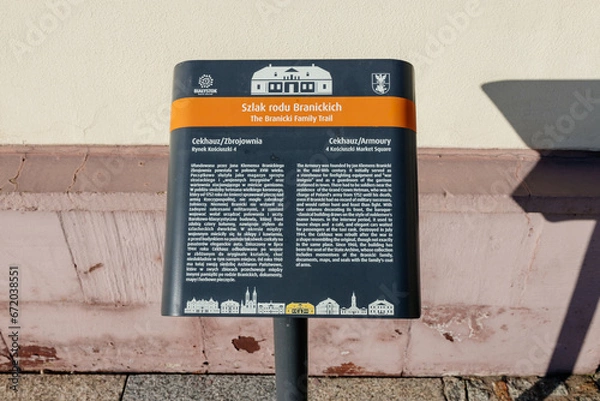 Fototapeta Streets with old architecture on sunny day in Bialystok, Poland, March 3, 2021.