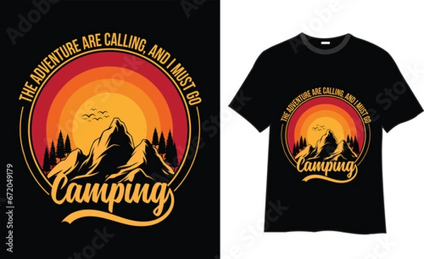 Fototapeta Hiking typography t-shirt design Vector print Template. Premier vector Hiking Retro t-shirt design. Hiking design ready for print vintage apparel poster Retro labels Hiking Mountain Trendy Vector