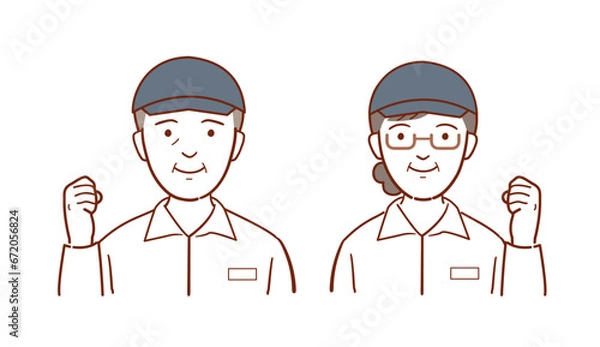 Obraz 帽子とシャツ姿の働く男女シニアのイラスト