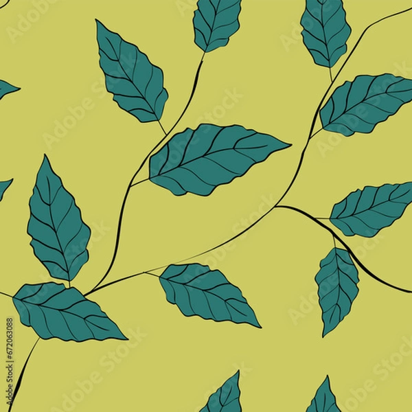 Fototapeta Spring botanical print. Vector retro floral seamless pattern. Seamless pattern abstract leaf. 