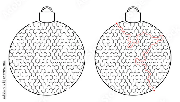 Fototapeta Maze Christmas  ball. Labyrinth. Christmas tree toy. Simple flat vector illustration isolated on white background