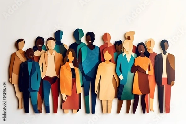 Fototapeta Paper cut of of a group of diverse people , no racisme concept illustration 