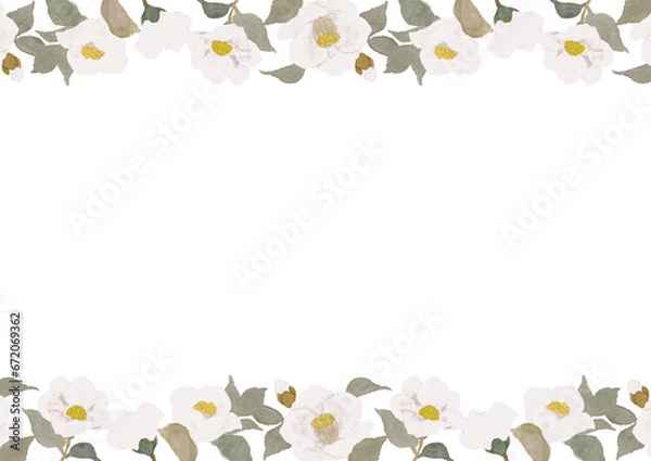 Obraz 水彩で描いた可愛い白椿フレーム　透過背景