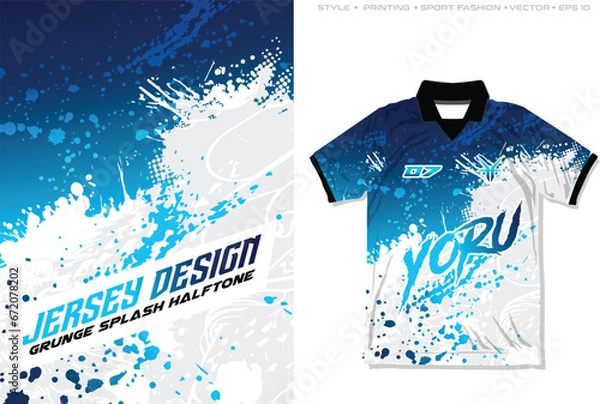Fototapeta sublimation jersey design blue white splash halftone splash background abstract colour gradient sporty football basketball soccer netball 