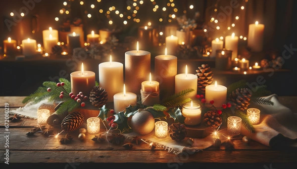 Fototapeta Christmas candles,  candles, xmas, generative ai