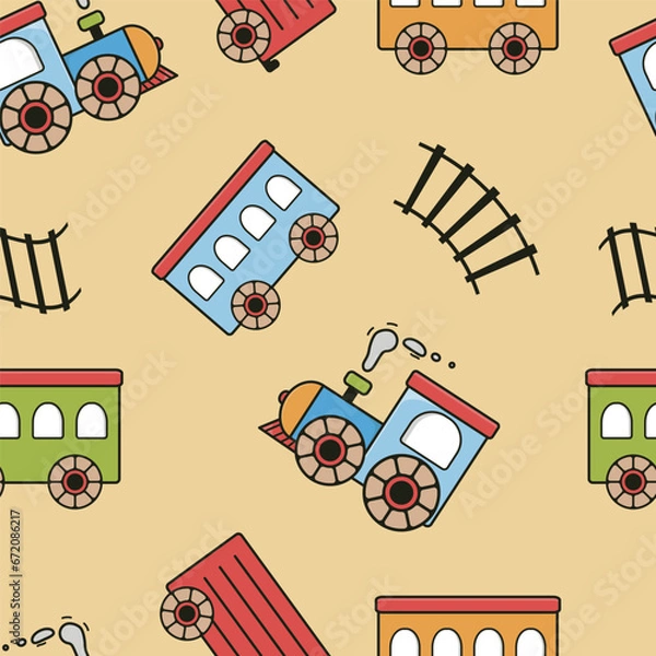 Fototapeta Vector seamless pattern with toy train	