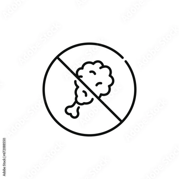 Fototapeta No chicken leg allowed line icon sign symbol isolated on white background. No food sign symbol