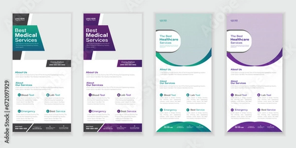 Fototapeta Bundle Medical Roll-Up Or Dl Flyer And Rack Card Design Creative Flyer Set, Corporate Branding, Brochure Template