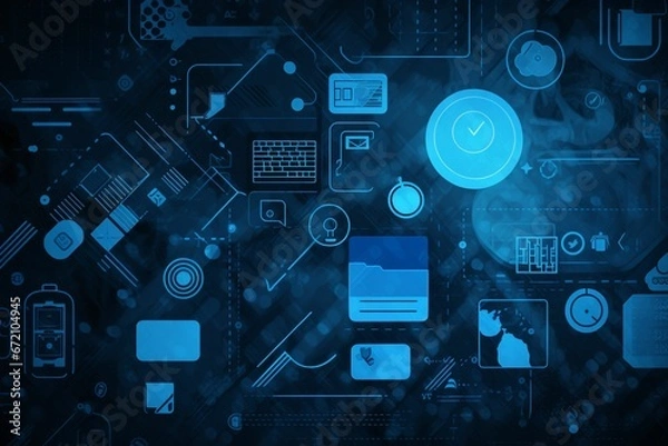 Fototapeta AI generated illustration of abstract technology interface with digital and data interfaces