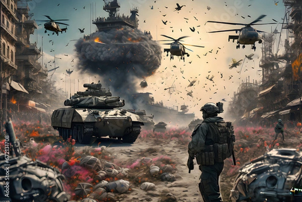 Fototapeta peace and war.
Generative AI