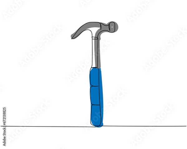 Fototapeta Hammer, nail puller, construction tool one line art. Continuous line color drawing of repair, professional, hand, people, concept, support, maintenance.