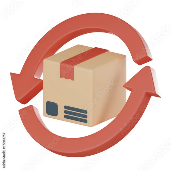 Fototapeta Exchange goods return parcel sign icon, efficient and convenient returns and exchanges 3D render