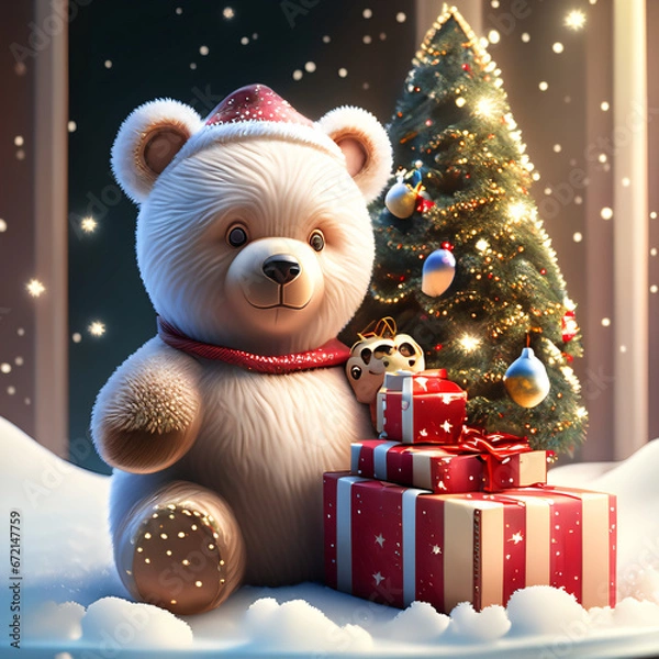 Obraz christmas teddy bear with gifts
