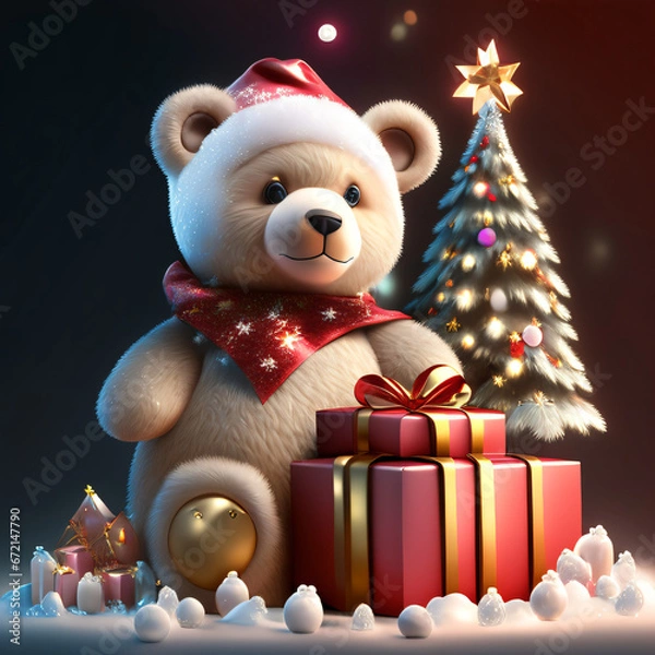 Obraz christmas teddy bear with gifts