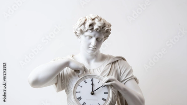 Obraz altgriechische Marmorstatue mit Uhr in der Hand	