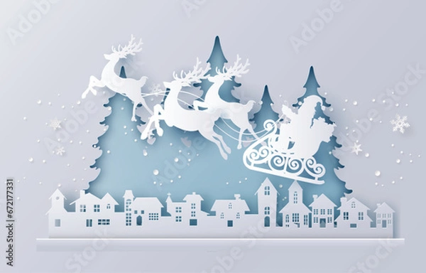 Obraz Santa Claus Sleigh Over Winter Forest