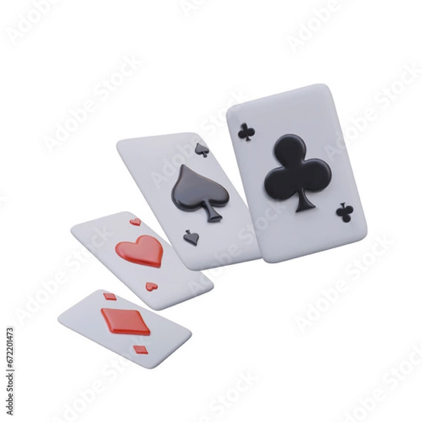 Fototapeta Set of aces of different suits. Flying color playing cards. Vector realistic composition on white background. Winning combination. Online casino web design template