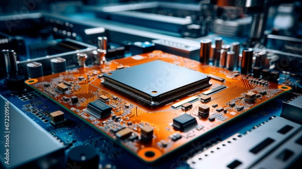 Fototapeta Central Computer Processors CPU concept. Motherboard digital chip, tech science background