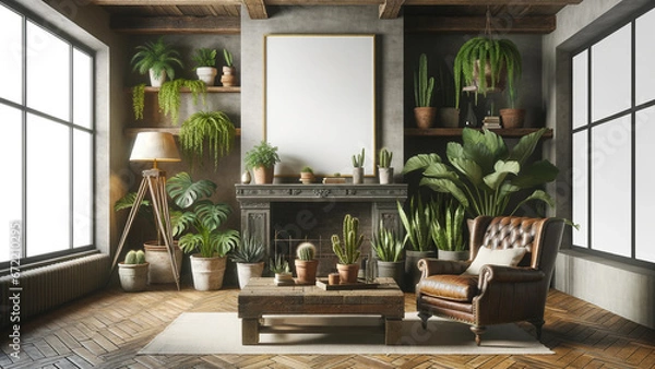 Obraz Rustic botanical haven with vintage charm, poster mock-up ideal for art showcases