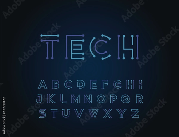 Fototapeta TECH Modern abstract digital alphabet colorful font minimal technology typography creative urban. vector illustration