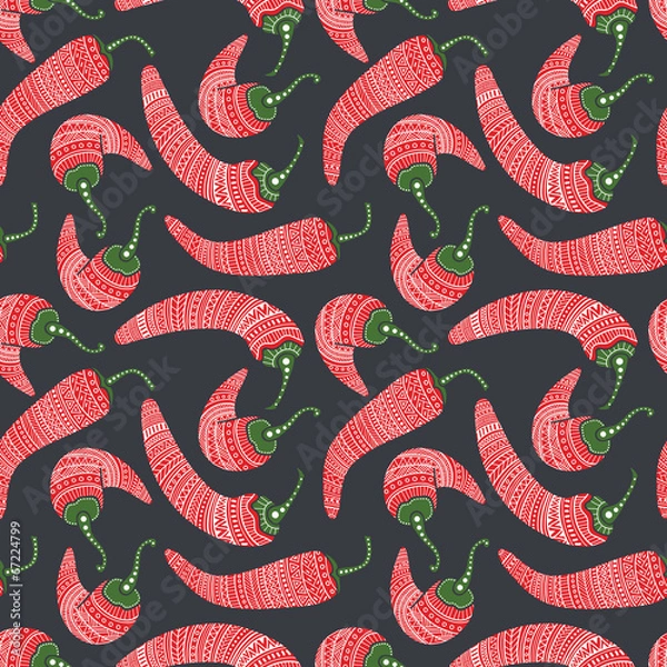 Obraz Red chili peppers seamless vector pattern