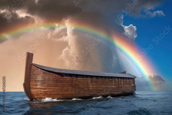 Obraz Arche Noah im Meer mit Regenbogen