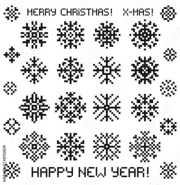 Obraz Christmas vector snowflakes designs in pixel style.