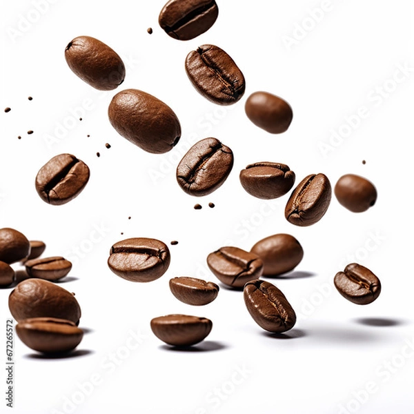 Fototapeta coffee beans levitate on a white background